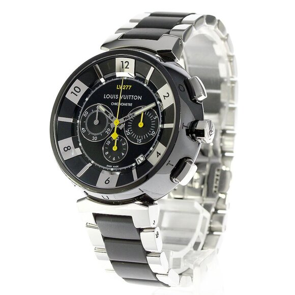 LOUIS VUITTON Tambour in Black Q114K Chronograph Automatic Men's Watch - Picture 1 of 12